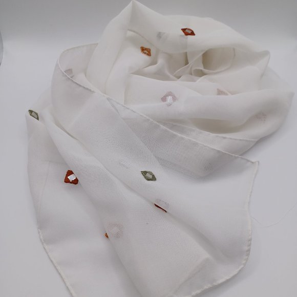 Y2K Scarf - white with embroidered mirror details - Picture 1 of 5